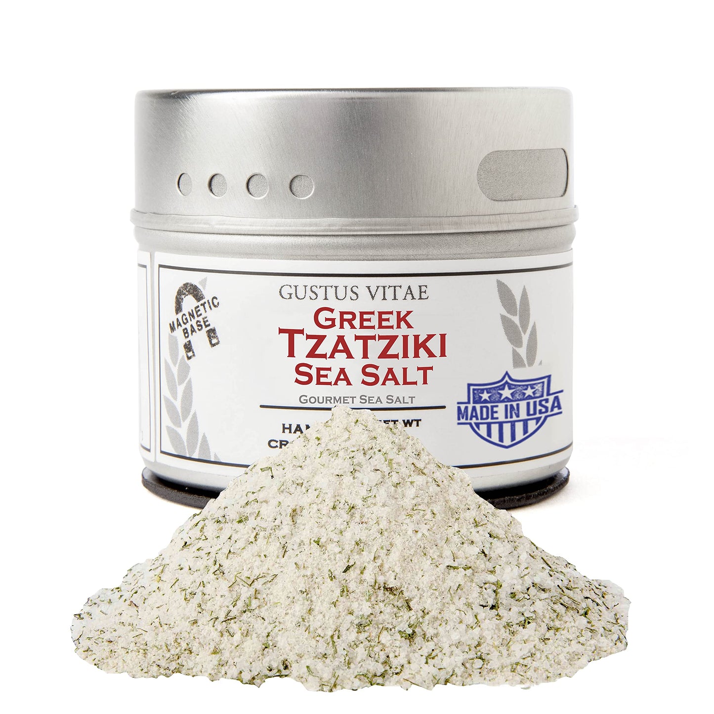 Greek Tzatziki Sea Salt - Gourmet Infused Sea Salt - Non GMO - Magnetic Tin - Craft Seasoning - 2.7oz - Crafted in Small Batches by Gustus Vitae - #14