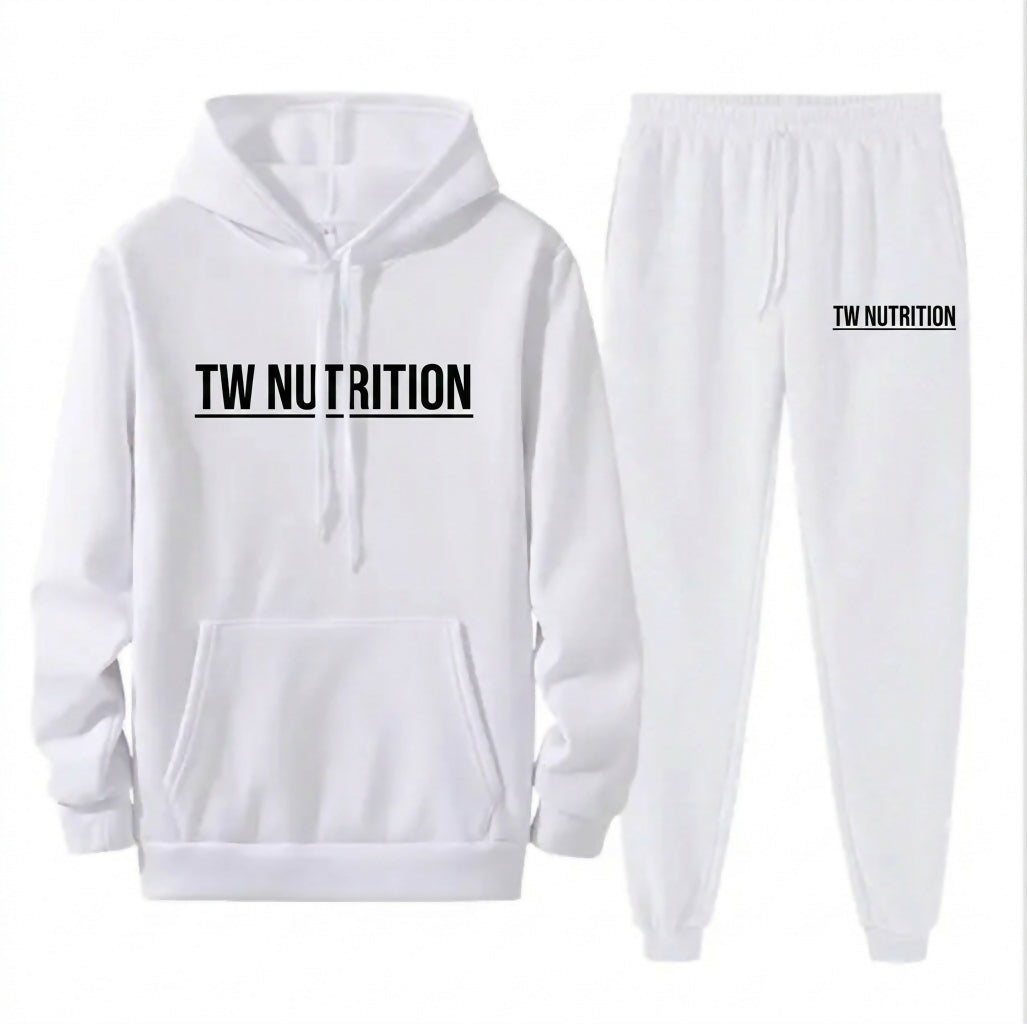 TW Nutrition Men's Jogging Tracksuit Hoodie & Pants Set White