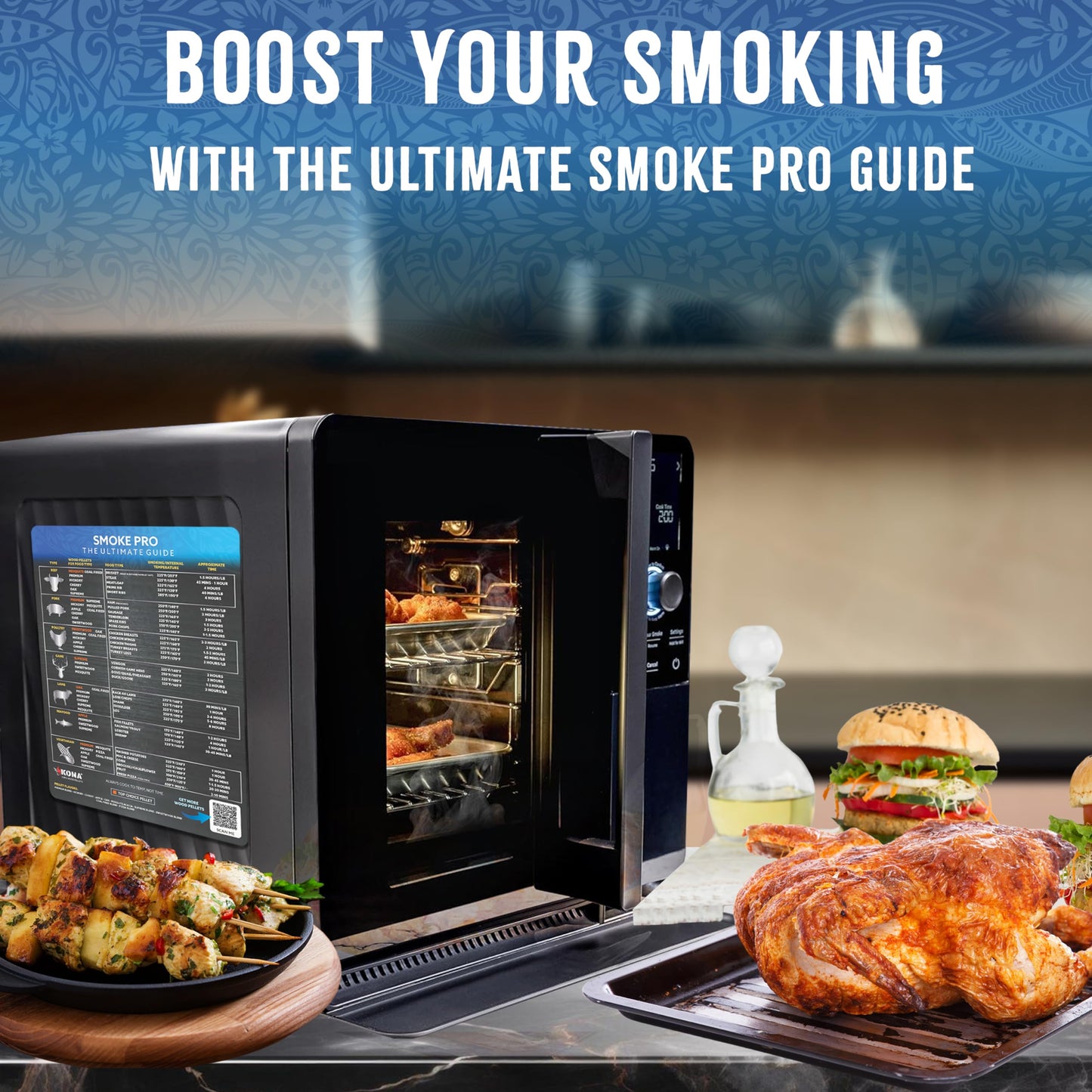 Kona Meat Temperature Magnet & BBQ Smoker Guide - Meat Temperature Chart, Smoker & Pellet Grill Accessories - Wood Type, Time, & Temp for Perfect Results - Smoke Pro Meat Temperature Guide