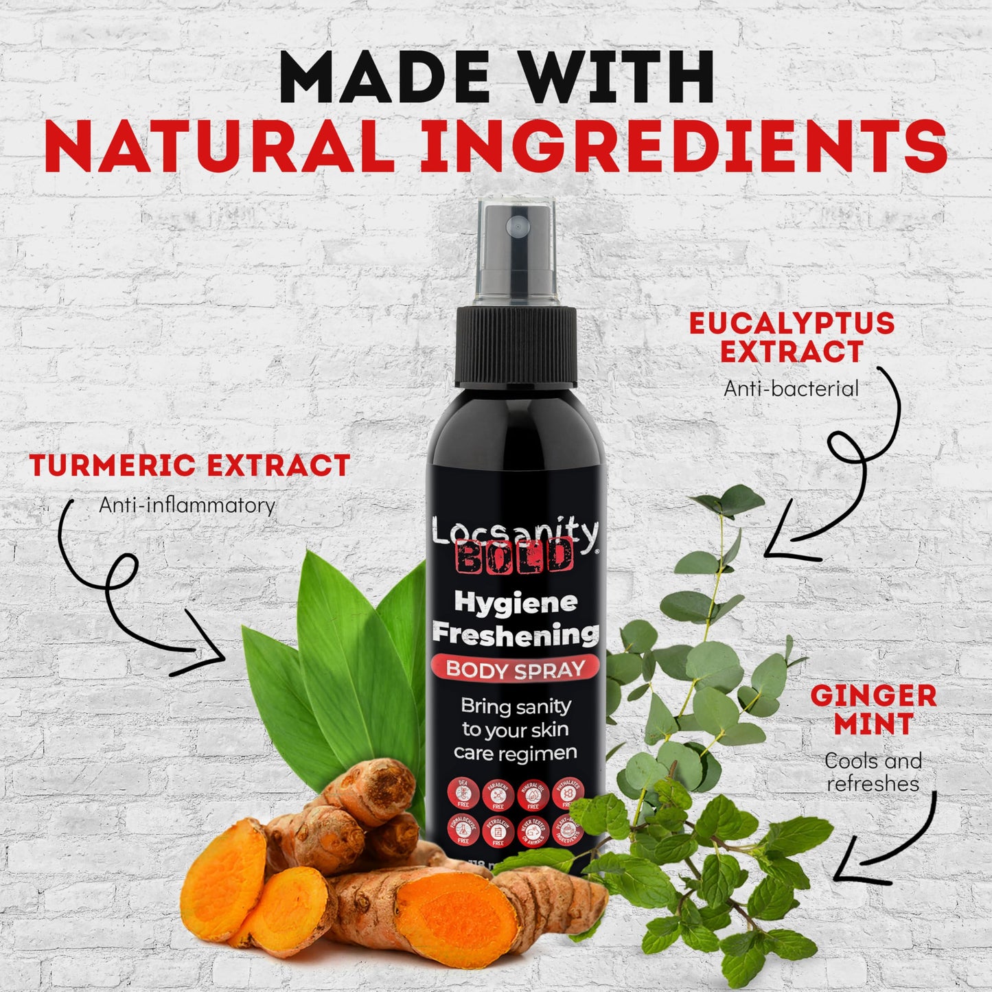 Locsanity BOLD Body Spray for Men - Freshening Deodorant for Groin, Balls, Armpits - Soothing, Cooling, Deodorizing Spray - Natural Personal Hygiene, Skincare Regimen