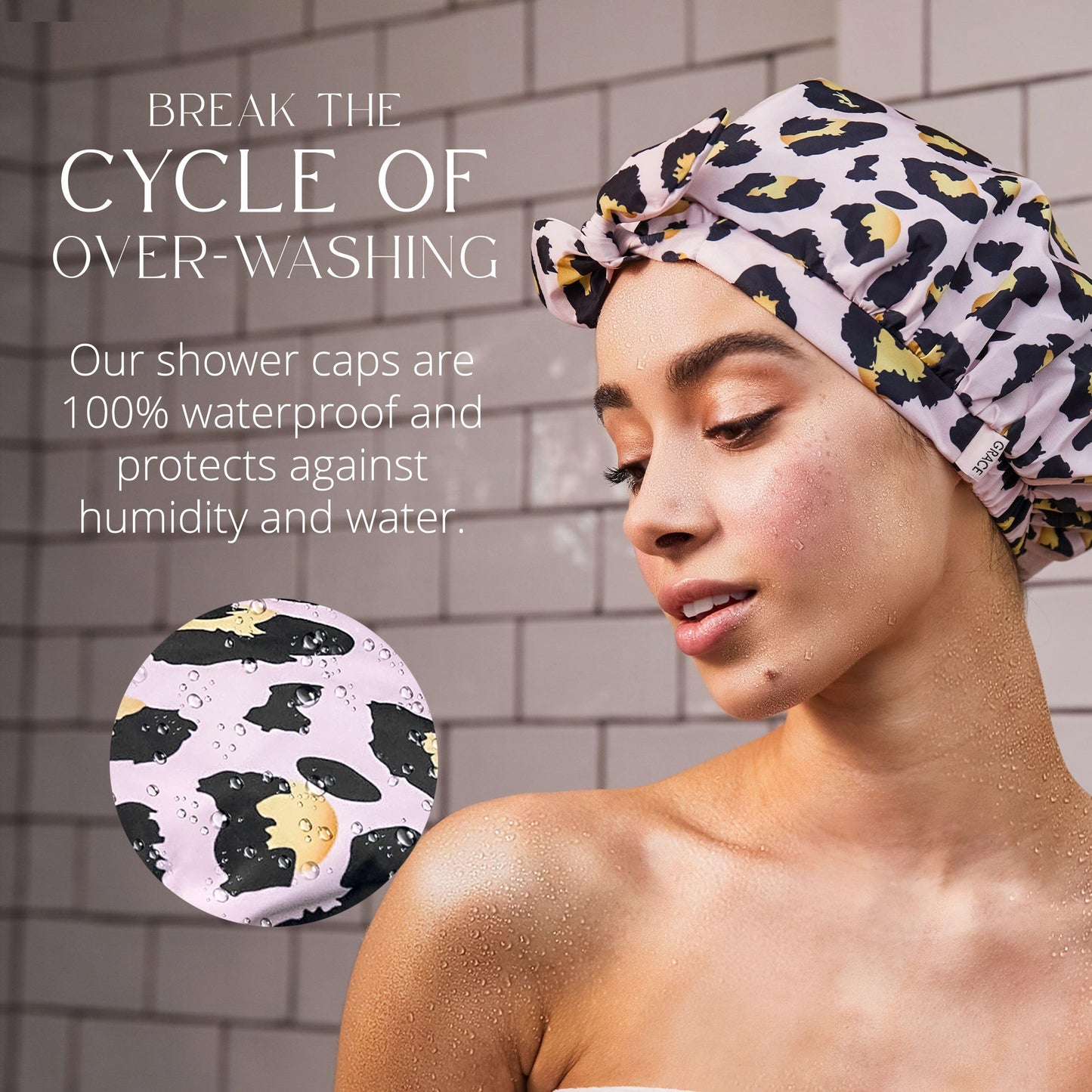 GRACE & COMPANY Luxury Shower Cap For Women - 100% Waterproof, Reusable, Washable & Breathable Shower Caps - Lucie