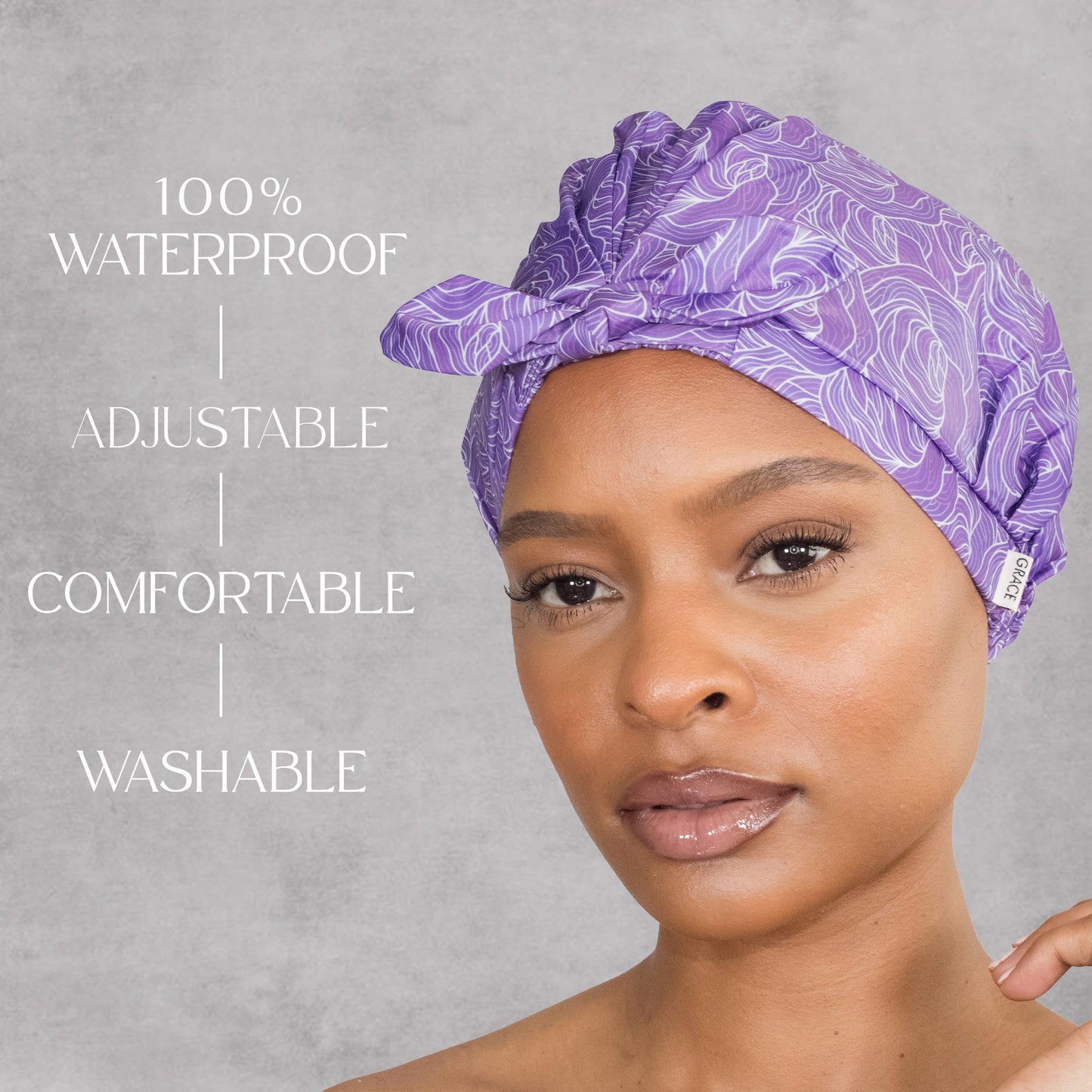 GRACE & COMPANY Luxury Shower Cap For Women - 100% Waterproof, Reusable, Washable & Breathable Shower Caps - Ophir