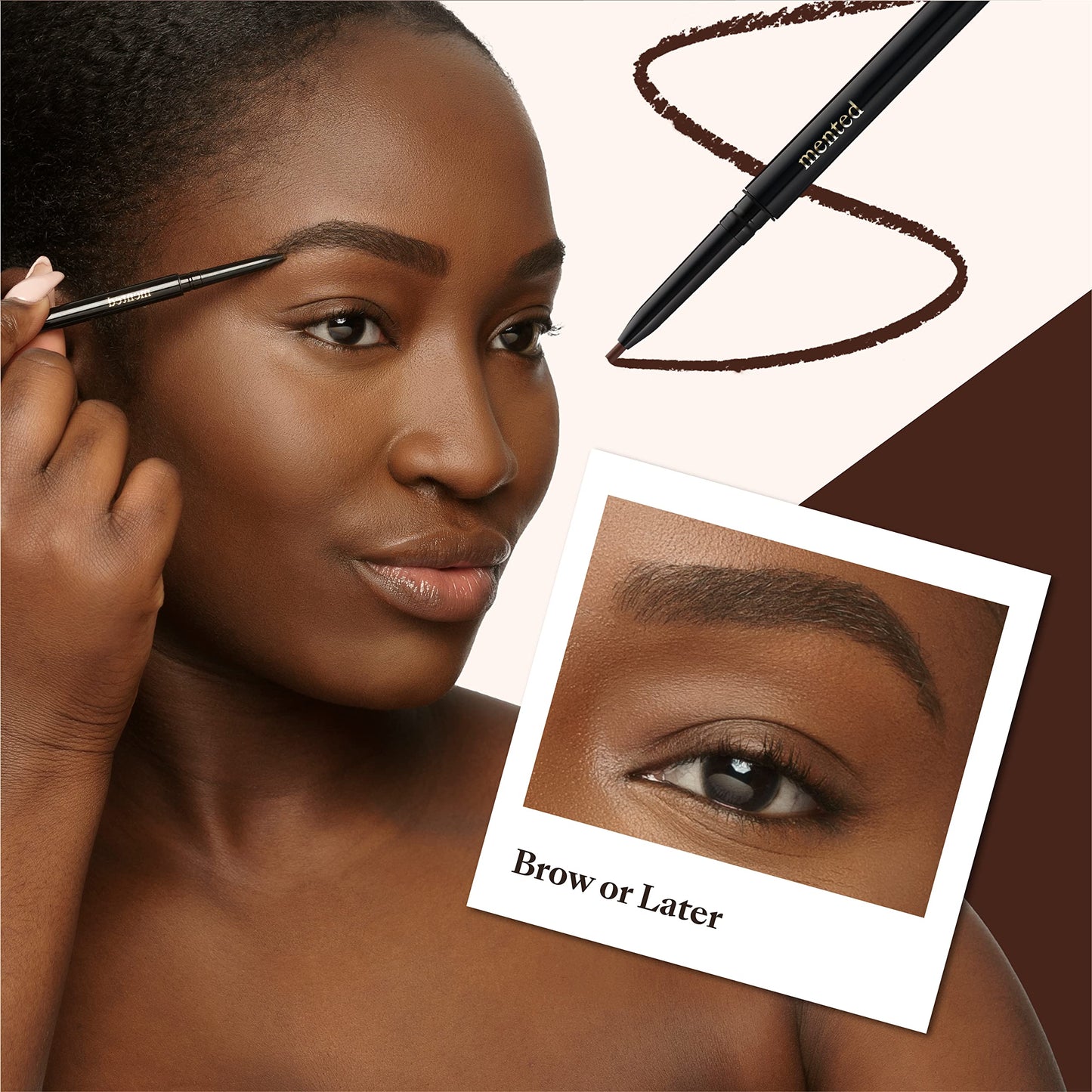 Mented Cosmetics | Eyebrow Pencil, Eyebrow Stencil, Eyebrow Brush, High Brow Pencil with Spoolie | Natural Looking Brows, All Day Wear | Cruelty-Free, Brow Or Later (Medium Brown)