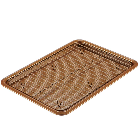 Ayesha Curry Nonstick Bakeware Set with Nonstick Cookie Sheet / Baking Sheet and Cooling Rack - 2 Piece, Copper Brown