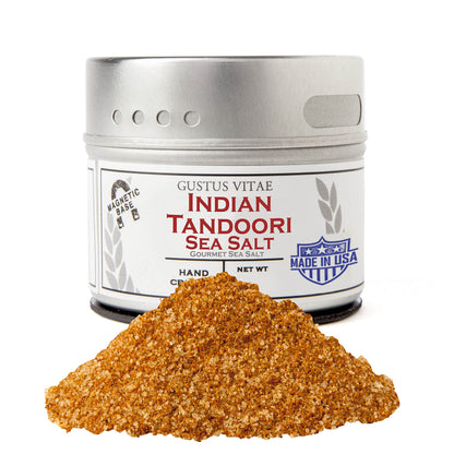 Indian Tandoori Sea Salt | Gourmet Seasoning | Non GMO, All Natural | Hand Crafted, Small Batch Seasoning | Made in USA | Authentic Artisanal Spice Blend | GLP-1 Friendly | Magnetic Tin | Ultra Premium | Gustus Vitae | #14