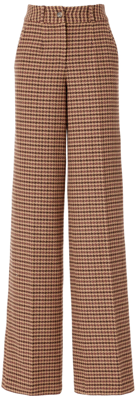 Sergio Hudson, Wide Leg Flat Front Trouser, 2, Camel Houndstooth