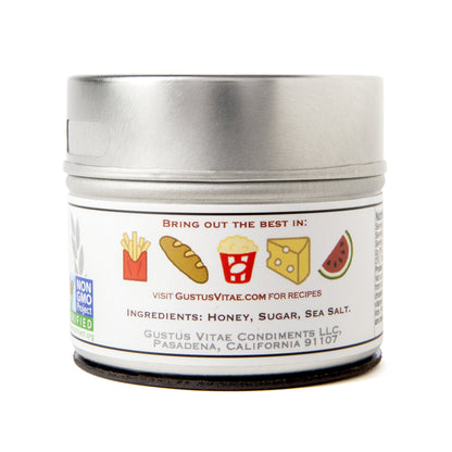 Crystallized Honey Sea Salt | Non GMO Verified | Magnetic Tin | 3.0oz | Finishing Salt | Crafted in Small Batches by Gustus Vitae | #15