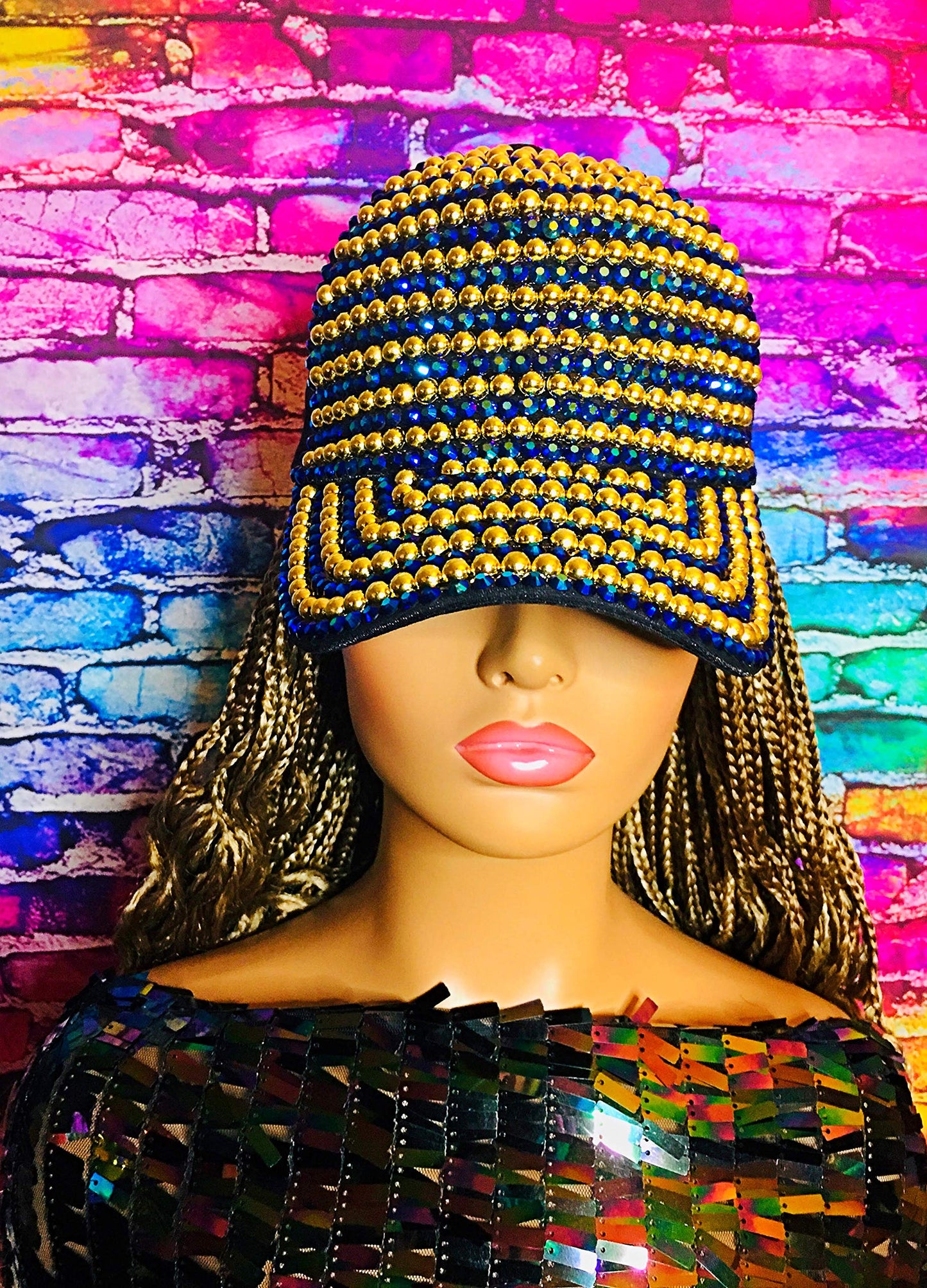 2Chique Boutique Women's Full Front AB Stone Multi Rhinestone Fashion Cap