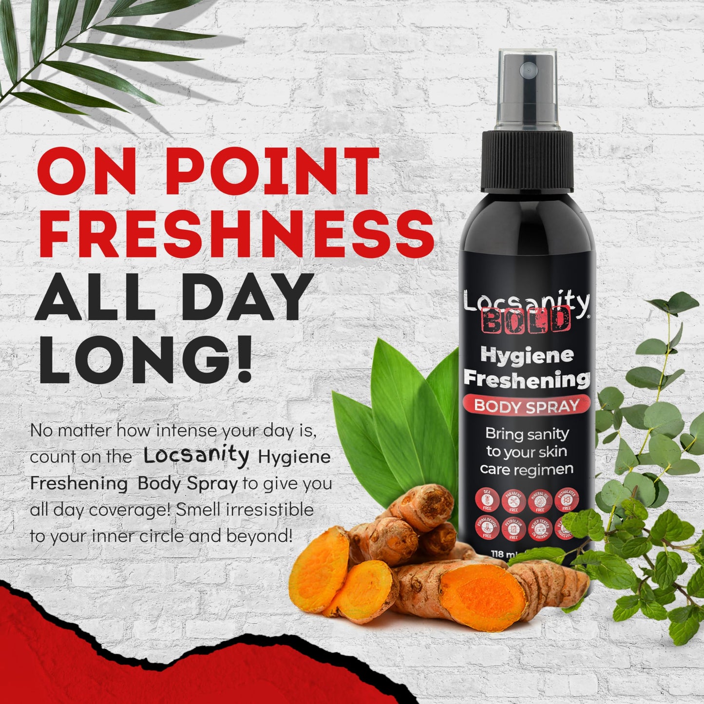Locsanity BOLD Body Spray for Men - Freshening Deodorant for Groin, Balls, Armpits - Soothing, Cooling, Deodorizing Spray - Natural Personal Hygiene, Skincare Regimen
