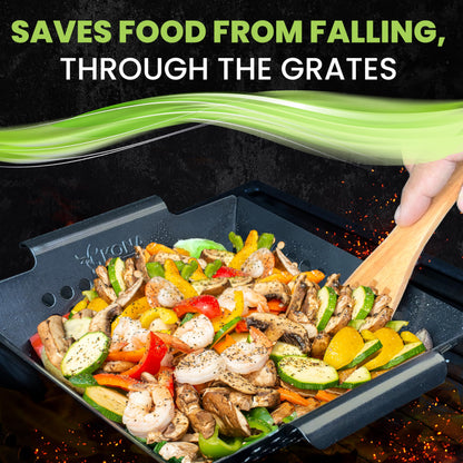 Kona Extra Large Grill Basket for Veggies - Premium Nonstick Grilling Basket/Grill Net - Essential Grilling Accessories For Outdoor Grill & BBQ, 14x13x4 Inches