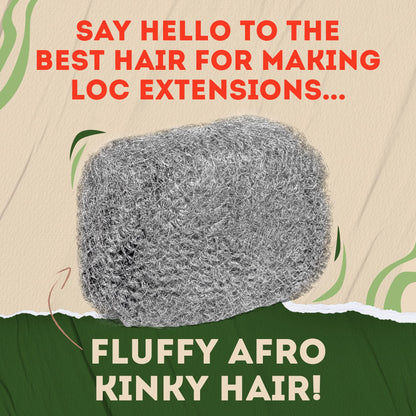 Locsanity Afro Kinky 100% Bulk Natural Human Hair - Braiding Hair for Dreadlocks, Loc Repair, Dreadlock Extensions, Twists, Braids - 8 Inches Long, 1 Oz 50/50 Grey