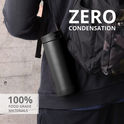 Elemental Iconic Kids Insulated Water Bottle with Straw Lid & Stress Reliever Pop-It Handle, Leak-Proof When Closed Water Bottle Kids - Stainless Steel Water Bottle For Kids, 14oz - Black