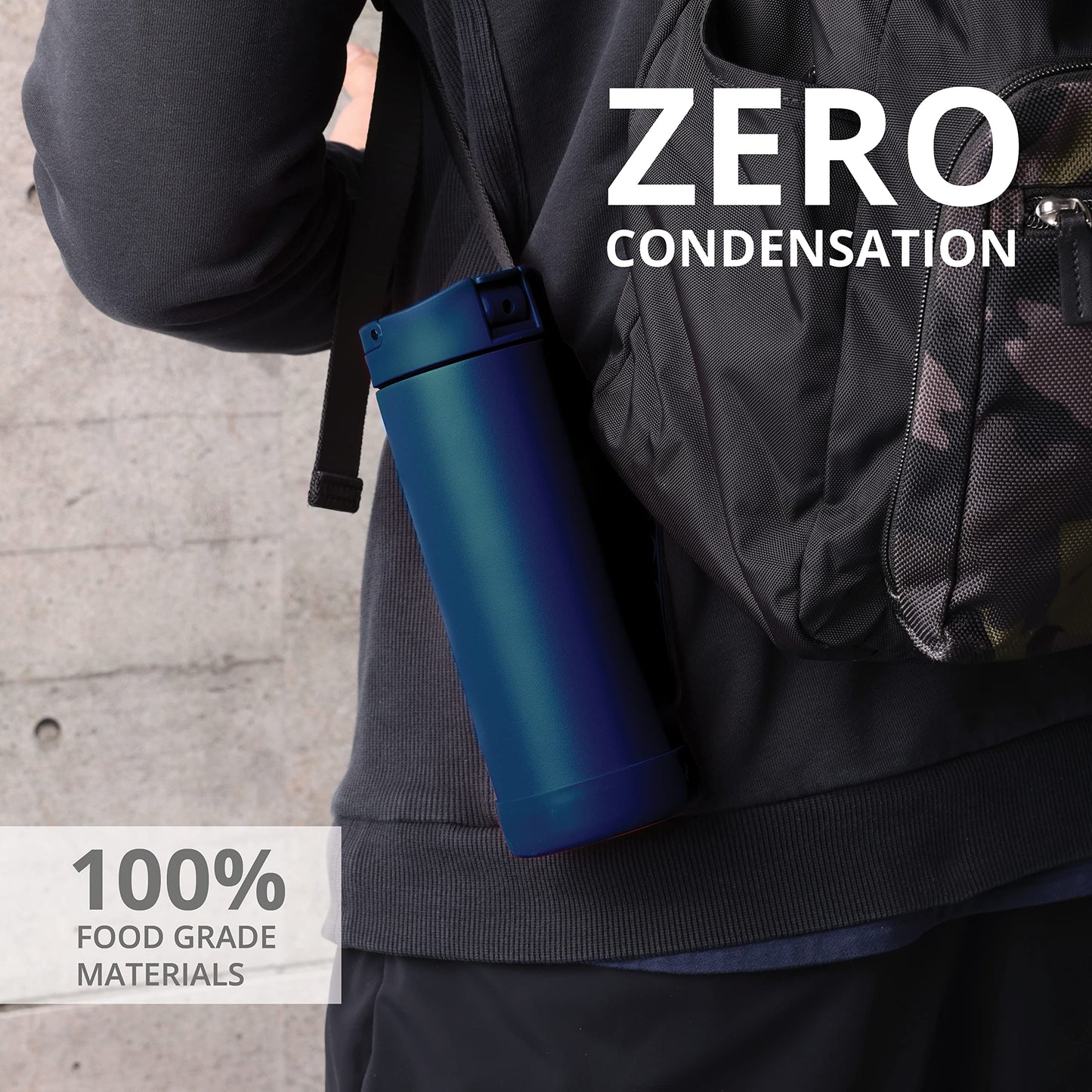 Elemental Iconic Kids Insulated Water Bottle with Straw Lid & Stress Reliever Pop-It Handle, Leak-Proof When Closed Water Bottle Kids - Stainless Steel Water Bottle For Kids, 14oz - Navy Blue