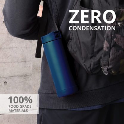 Elemental Iconic Kids Insulated Water Bottle with Straw Lid & Stress Reliever Pop-It Handle, Leak-Proof When Closed Water Bottle Kids - Stainless Steel Water Bottle For Kids, 14oz - Navy Blue