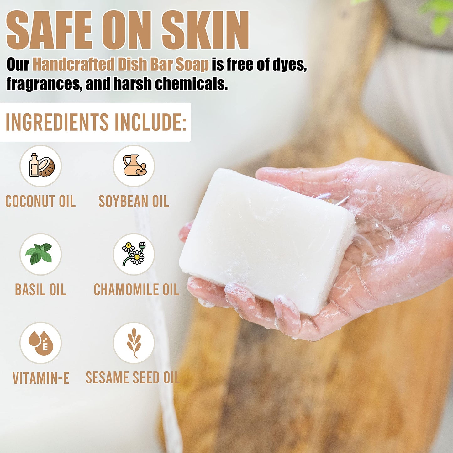 Tieralia Handcrafted Dish Bar Soap - Plant-Based, Zero Waste, Vegan Soap, Unscented Soap, Dish Soap - 5.64oz (Dish Bar Soap)