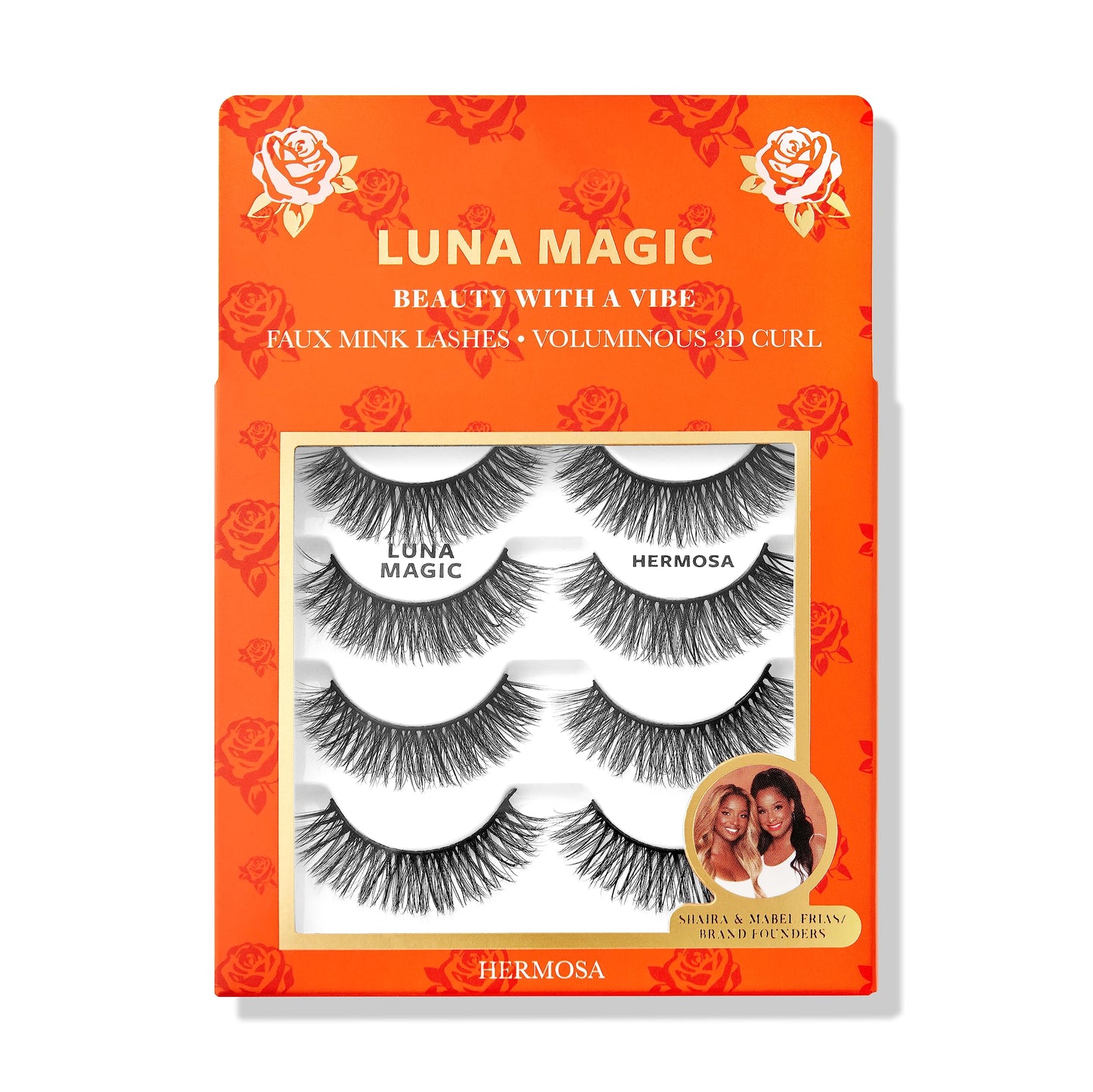 LUNA MAGIC Hermosa Faux Mink Lashes, Multipack, Voluminous 3-D Curl, Reusable, Wispy & Natural, Cruelty Free, 13MM, 4 Pairs