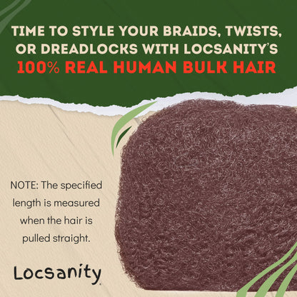 Locsanity Afro Kinky 100% Bulk Natural Human Hair - Braiding Hair for Dreadlocks, Loc Repair, Dreadlock Extensions, Twists, Braids - 8 Inches Long, 1 Oz