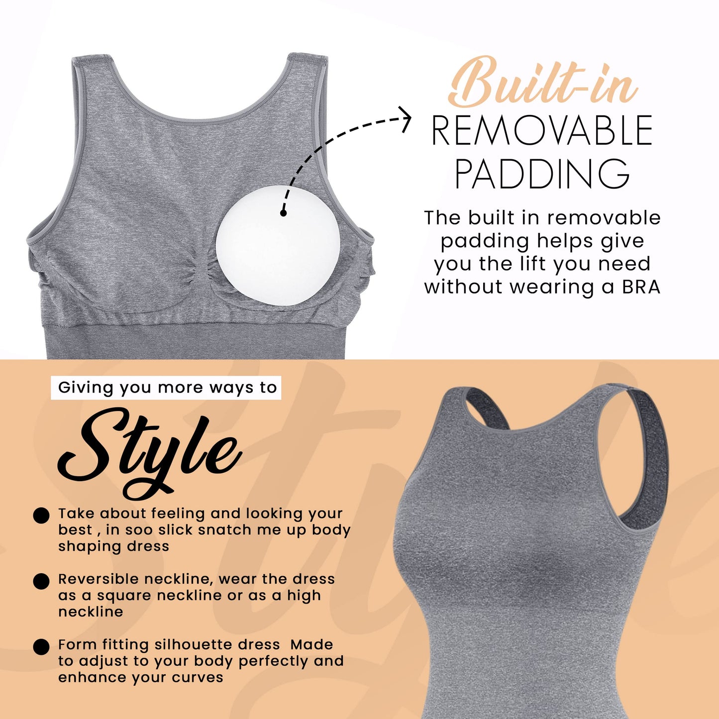 Dresses for Women 2023 Tummy Control Shapewear I Midi Sleeveless High Neck Sculpting Dress Body Shaper (Gray - M/L)