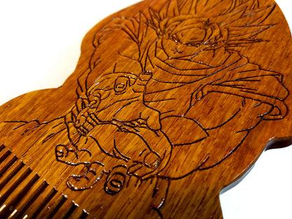 DBZ GOKU Super Sayian Wooden Beard Comb | Portable Pocket-Sized Facial Hairs Comb for Styling, Shaping and Grooming by BEARD GAINS | MADE IN USA