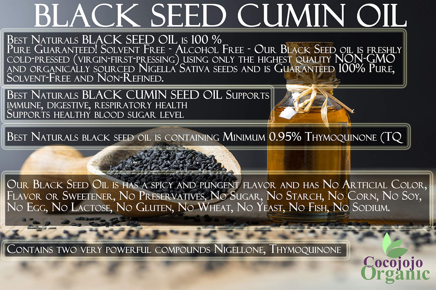 cocojojo 32 ounce Black Cumin Oil - Black Seed Oil - Kalonji Oil Cold Pressed Pure Natural Seed Oil Hair Beard Face Lips Joint