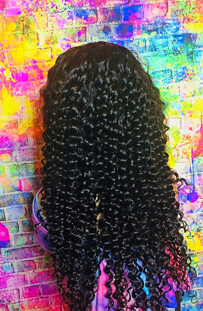 2Chique Boutique Human Hair Wig 13x4 Transparent Lace Wig Natural Color 1B Deep Wave 20 inches 180% Density