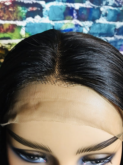 2Chique Boutique Human Hair Wig 4x4 Transparent Lace Wig Natural Color Silky Straight 20 inches