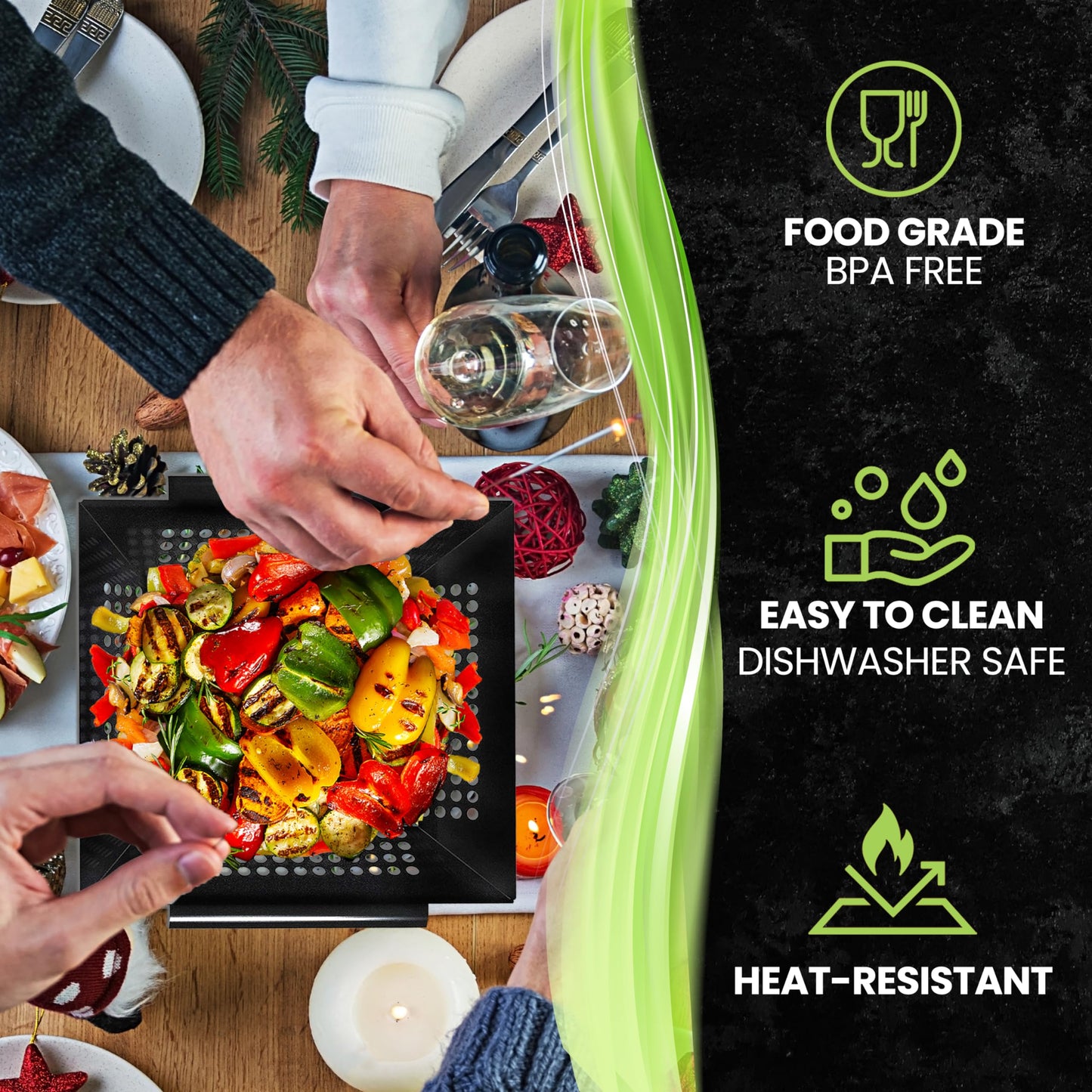 Kona Extra Large Grill Basket for Veggies - Premium Nonstick Grilling Basket/Grill Net - Essential Grilling Accessories For Outdoor Grill & BBQ, 14x13x4 Inches