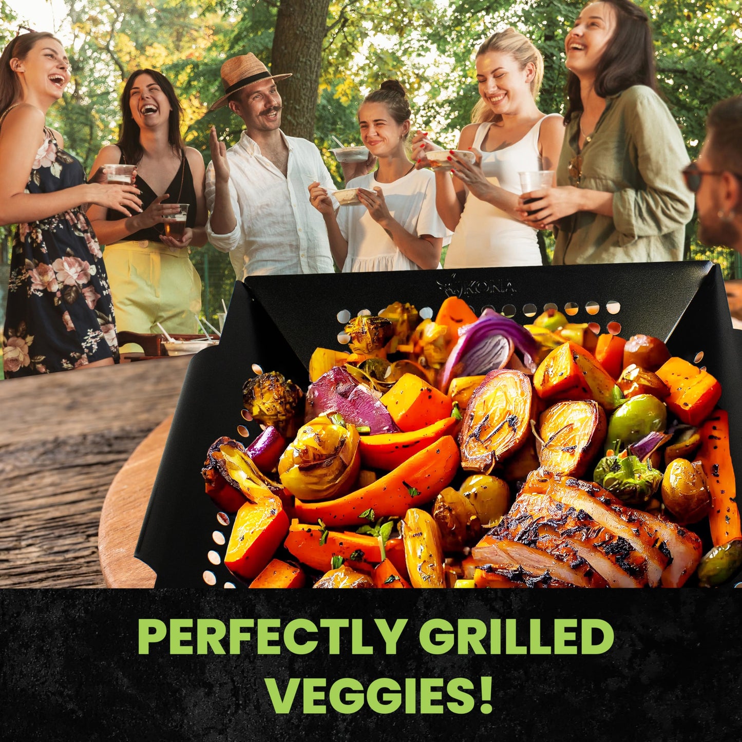 Kona Extra Large Grill Basket for Veggies - Premium Nonstick Grilling Basket/Grill Net - Essential Grilling Accessories For Outdoor Grill & BBQ, 14x13x4 Inches