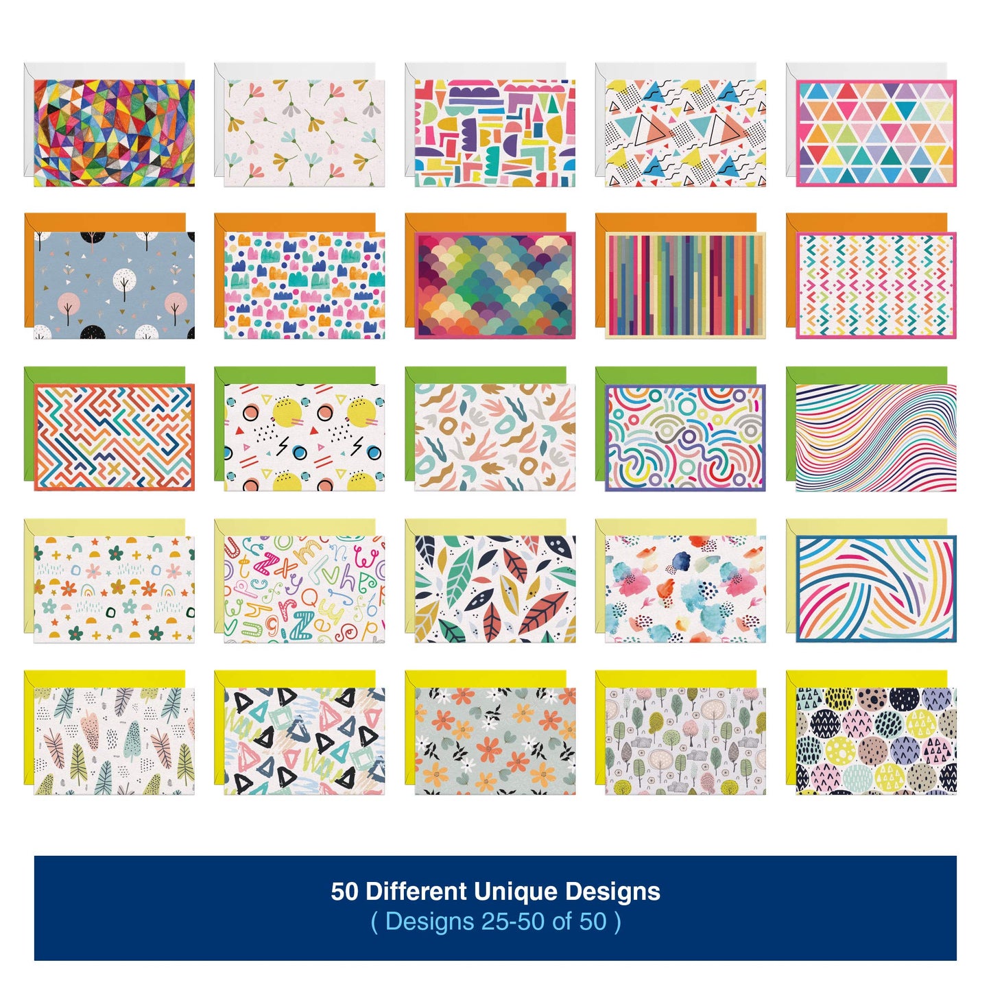Dessie 50 Different Blank Cards With Envelopes - 4x6 Inch Blank Greeting Cards w/Colored Envelopes & Gold Seals. Colorful Designs - No Repetition. All Occasion Note Cards with Envelopes Set