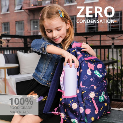 Elemental Iconic Kids Water Bottle with Straw Lid & Stress Relief Pop It Handle, Leak-Proof When Closed, Triple Insulated Kids Stainless Steel Water Bottle For Girls and Boys, 14oz - Lilac Tie Dye