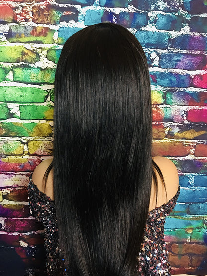 2Chique Boutique Human Hair Wig 4x4 Transparent Lace Wig Natural Color Silky Straight 20 inches