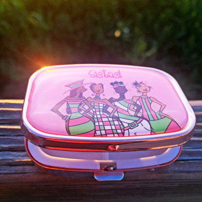 Shades of Color Pill Box Case, Sistas, 2.23 x 1.77 inches, Pink (PBC125)