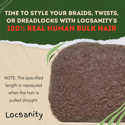 Locsanity Afro Kinky 100% Bulk Natural Human Hair - Braiding Hair for Dreadlocks, Loc Repair, Dreadlock Extensions, Twists, Braids - 8 Inches Long, 1 Oz
