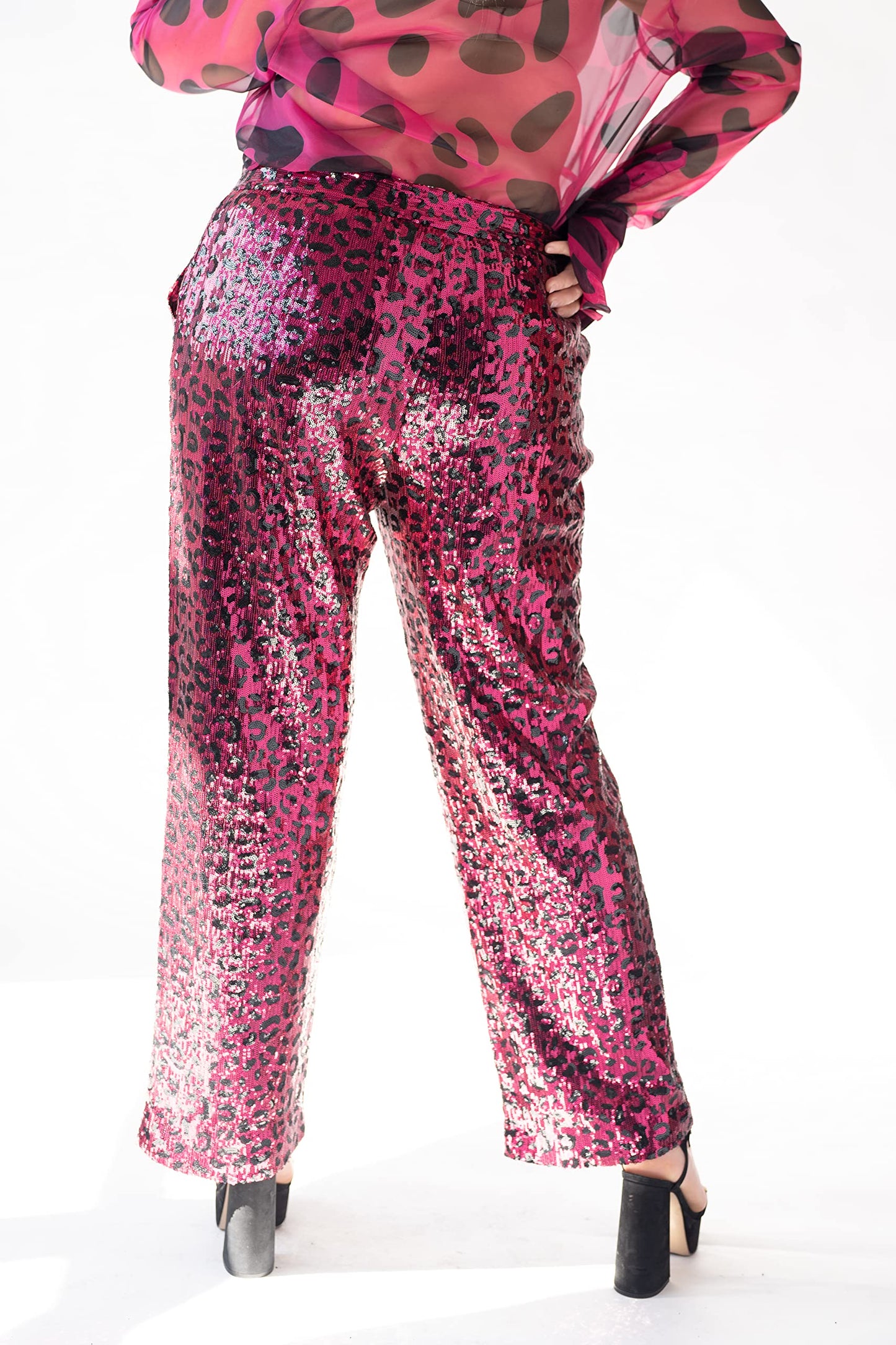 Pantora Women's Stacy Sequin Pant, Pink Leopard, Large