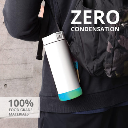 Elemental Iconic Kids Water Bottle with Straw Lid & Stress Reliever Pop It Handle, Leak-Proof When Closed, Triple Insulated Stainless Steel Reusable Thermos Water Bottle, 20oz - White Tie Dye