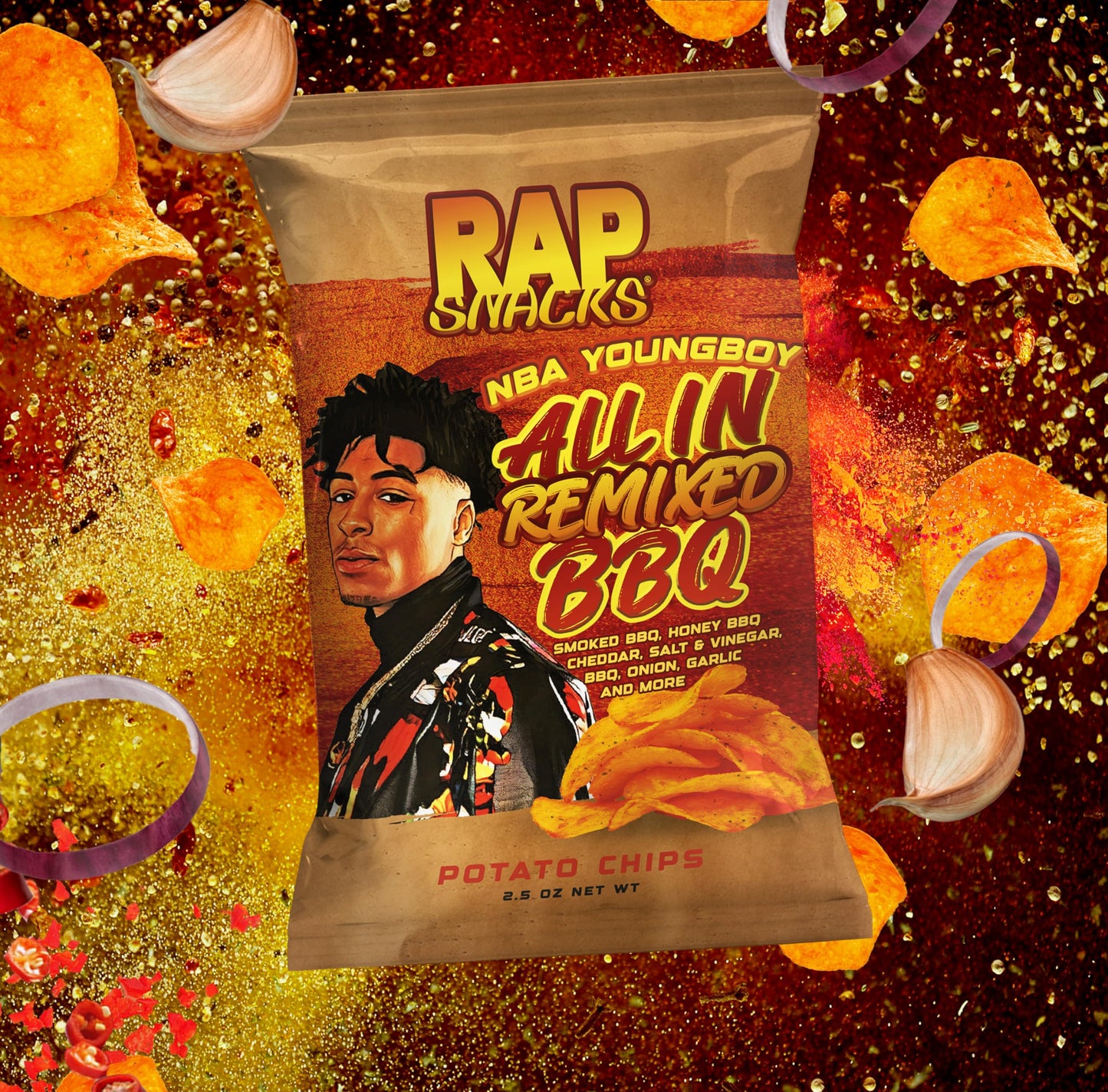 Rap Snacks YoungBoy Never Broke Again All In Remixed BBQ Potato Chips 2.5 Oz Bags - Pack of 6