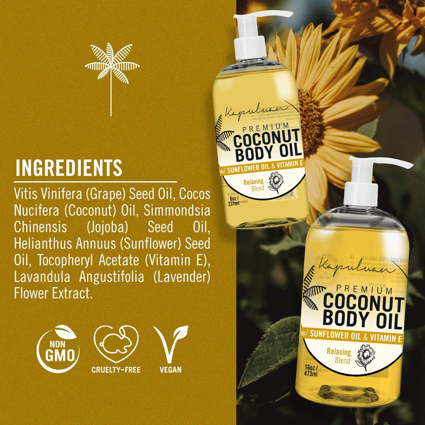 Kapuluan Massage Body Oil Relaxing Blend – Lavender Coconut Oil Blend for Stress Relief, Muscle Tension 8oz