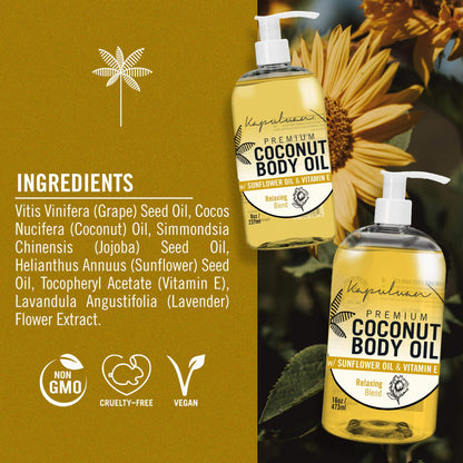 Kapuluan Massage Body Oil Relaxing Blend – Lavender Coconut Oil Blend for Stress Relief, Muscle Tension 8oz
