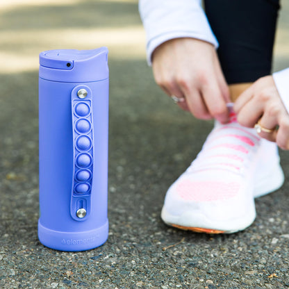 Elemental Iconic Kids Water Bottle with Straw Lid & Stress Relief Pop It Handle, Leak-Proof When Closed, Triple Insulated Kids Stainless Steel Water Bottle For Girls and Boys, 14oz - Lavender
