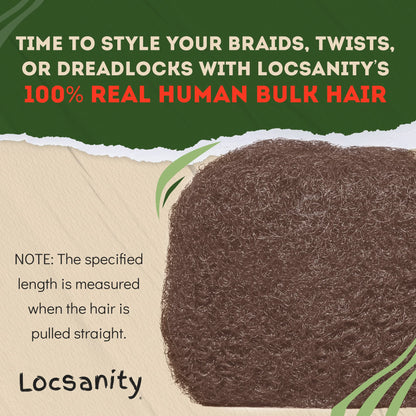 Locsanity Afro Kinky 100% Bulk Natural Human Hair - Braiding Hair for Dreadlocks, Loc Repair, Dreadlock Extensions, Twists, Braids - 8 Inches Long, 1 Oz