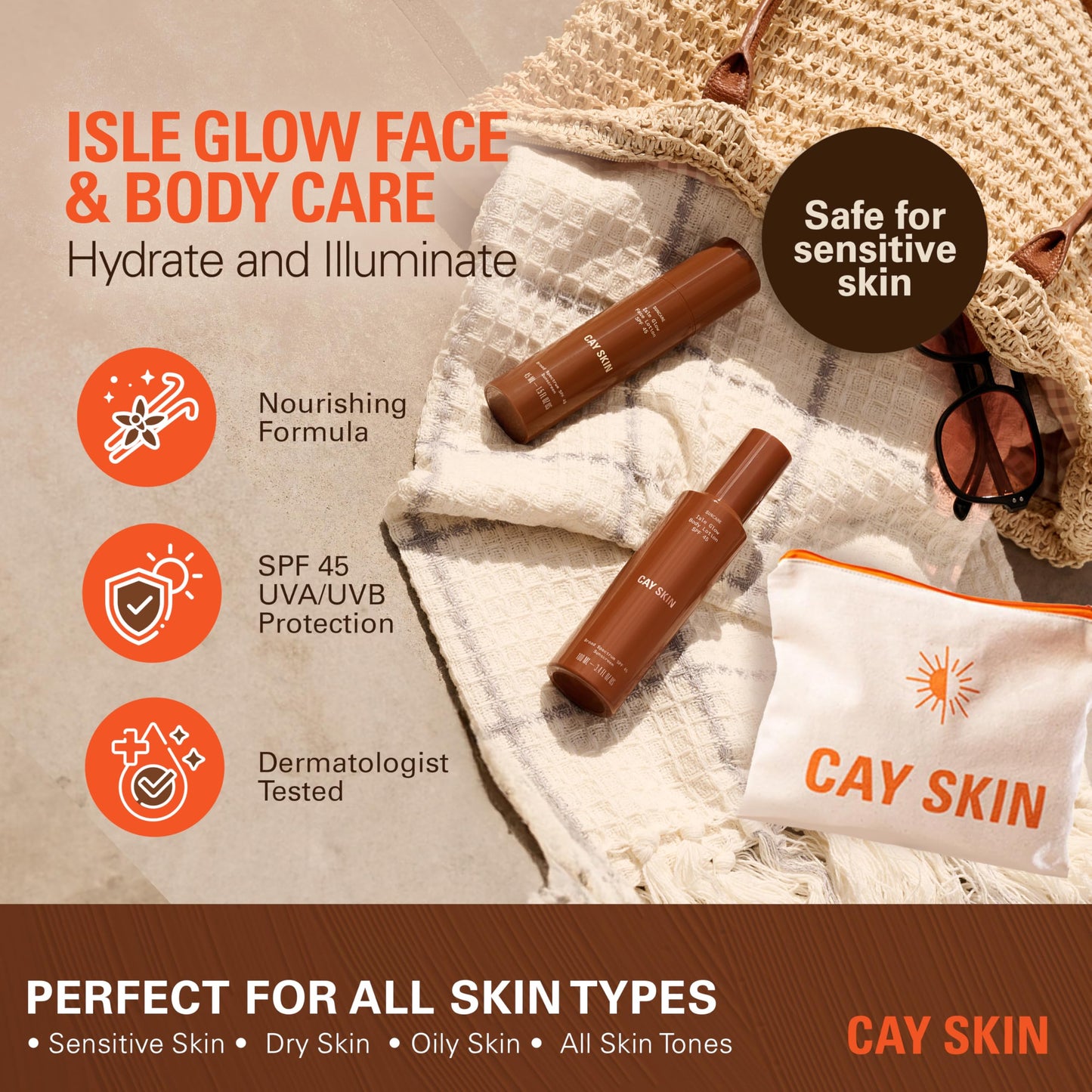 Isle Body Lotion with SPF 45 – Body Sunscreen w/Sea Moss, Hydrating Nectar, Cocoa Seed Butter, & More – Lightweight Vegan SPF for All Skin Types – 4 fl oz