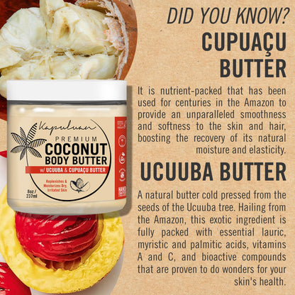 Kapuluan Coconut Body Butter for Women Dry Skin, Body Butter with All Natural Coconut Oil, Ucuuba Butter & Cupuaçu Butter,Body Cream Whipped Body Butter for Women.