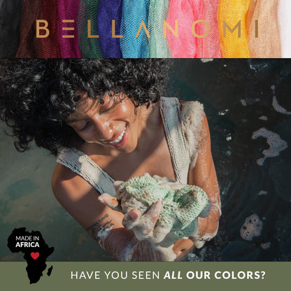 BELLANOMI African Exfoliating Net Sponge, Authentic, Ethically sourced from Nigeria, 45 inches Long, Back Scrubber for Daily use (Black)