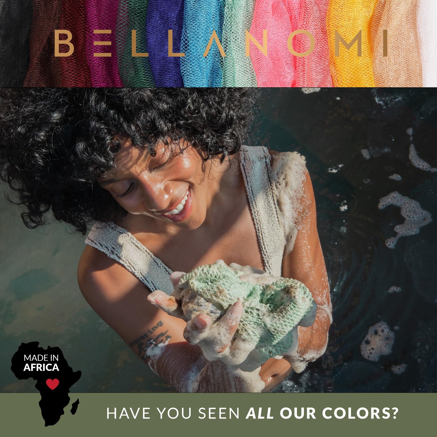 BELLANOMI African Exfoliating Net Sponge, Authentic, Ethically sourced from Nigeria, 45 inches Long, Back Scrubber for Daily use (Slate)