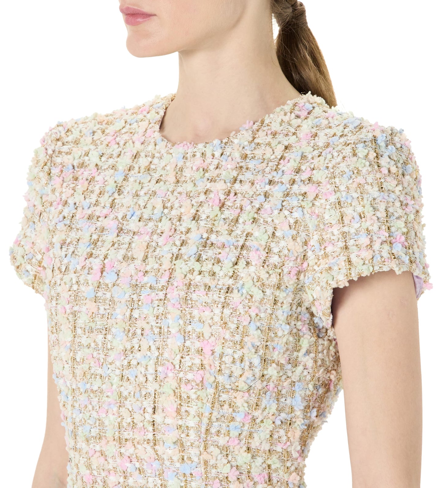 Sergio Hudson, Short Sleeve Tweed Mini Dress, 12, Silver