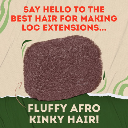 Locsanity Afro Kinky 100% Bulk Natural Human Hair - Braiding Hair for Dreadlocks, Loc Repair, Dreadlock Extensions, Twists, Braids - 8 Inches Long, 1 Oz 32 - Deep Auburn