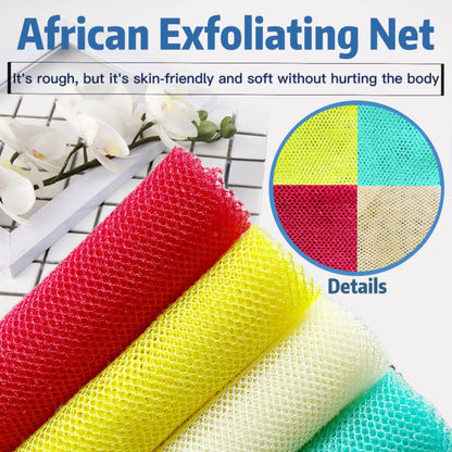 African Exfoliating Net, African Net Sponge, Nylon African Bathing Sponge Net, African Net Long Net Bath Sponge Shower Body Scrubber Back Scrubber Skin Smoother (Pink,Yellow,white,Light blue)