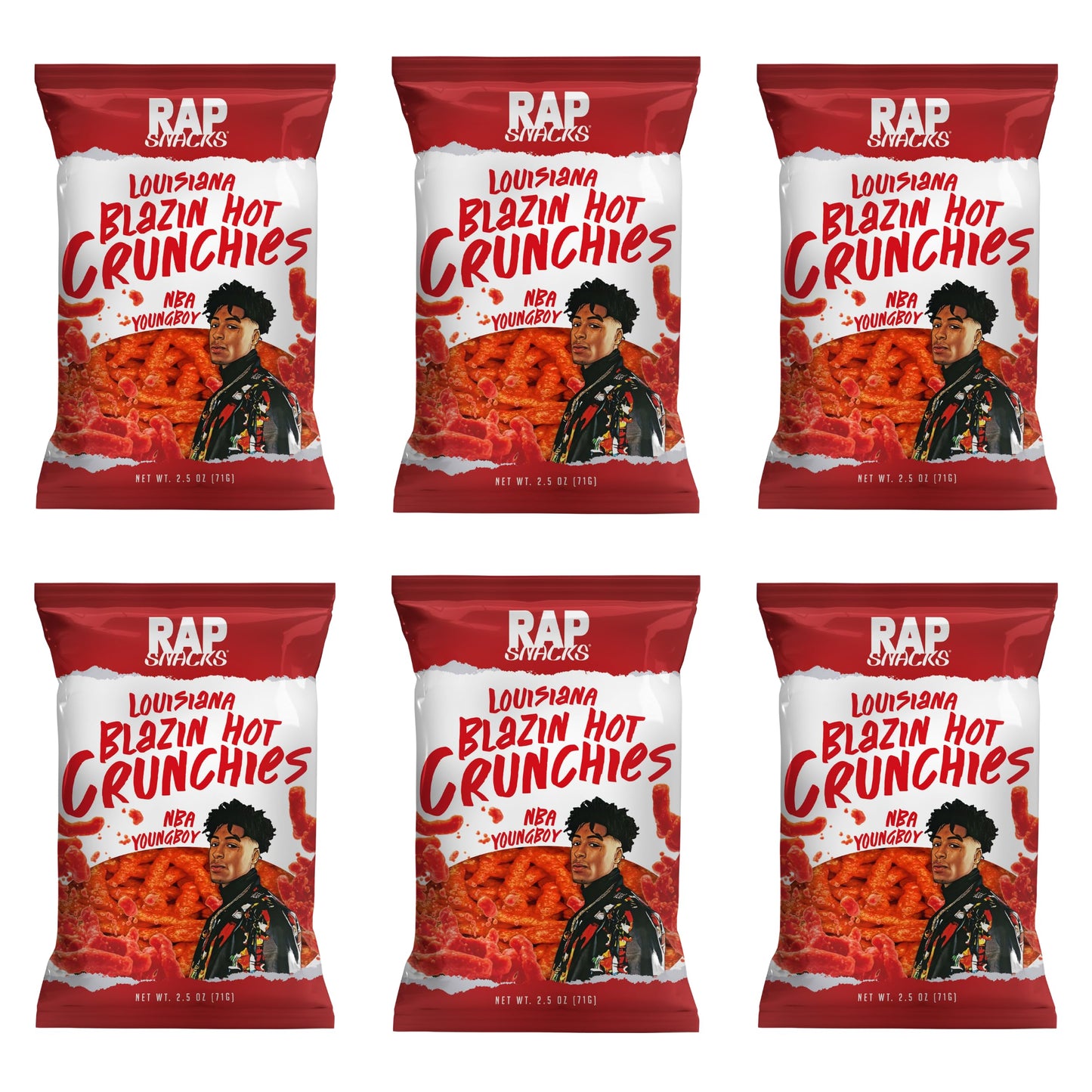 Rap Snacks YoungBoy Never Broke Again Louisiana Blazin Hot Crunchies 3.5 Oz Bags - Pack of 6