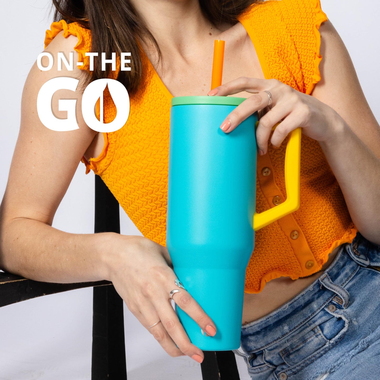 Elemental 40 oz Tumbler with Handle and Straw - Spill Proof Insulated Stainless Steel Commuter for Hot and Cold Beverages - Travel Coffee Mug with 2 Straws & Spill Proof Lid - 40oz - Blue Lagoon