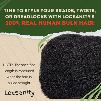 Locsanity Afro Kinky 100% Bulk Natural Human Hair - Braiding Hair for Dreadlocks, Loc Repair, Dreadlock Extensions, Twists, Braids - 8 Inches Long, 1 Oz - Natural Undyed
